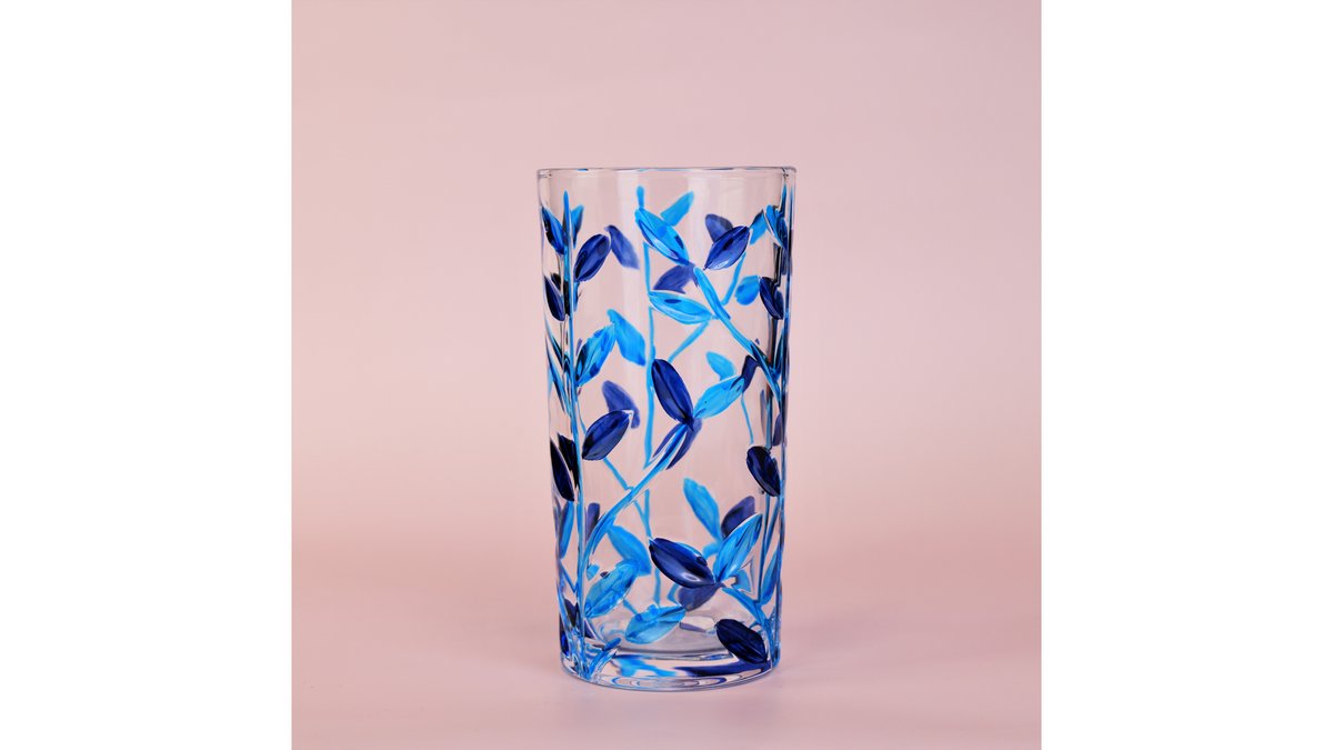 წვენის ჭიქა 320 მლ-იანი ცისფერი ორნამენტებით 6ც